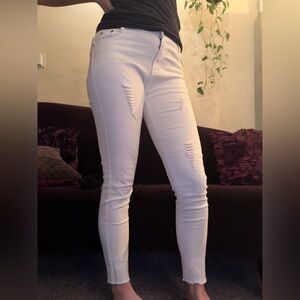 White high-waisted skinny jeans
